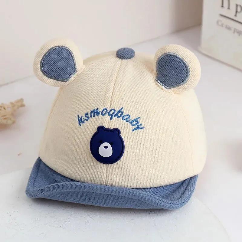 Boys Girls Casual Infant Peaked Hat Cartoon Bear Baby Baseball Cap with Ears Cute Animal Sun Hat For