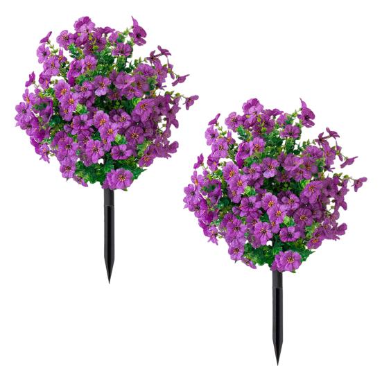 2 Pcs Artificial Violet Ball 23.6" Topiary Trees with Ground Spikes Realistic Fake Shrubs with Violet Blooms for Indoor Front Porch Outdoor Decor