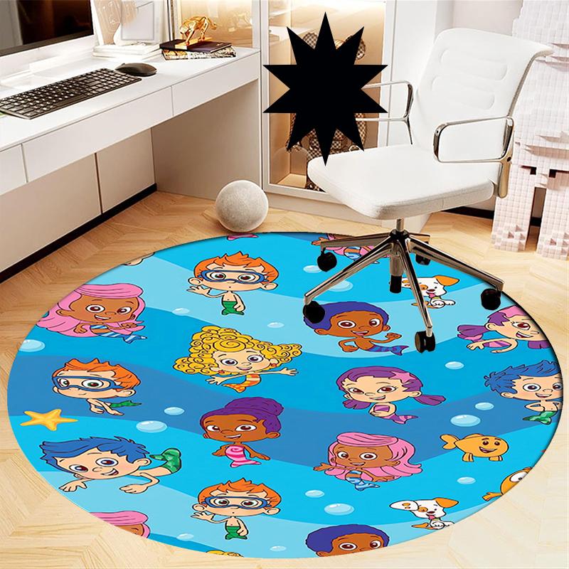 Bubble Guppies Bedruckter Runder Teppich Teppich Stuhlteppich Bereichsteppich Eingang Fußmatten, für Bürostuhl Wohnzimmer Schlafzimmer Küchenraum.