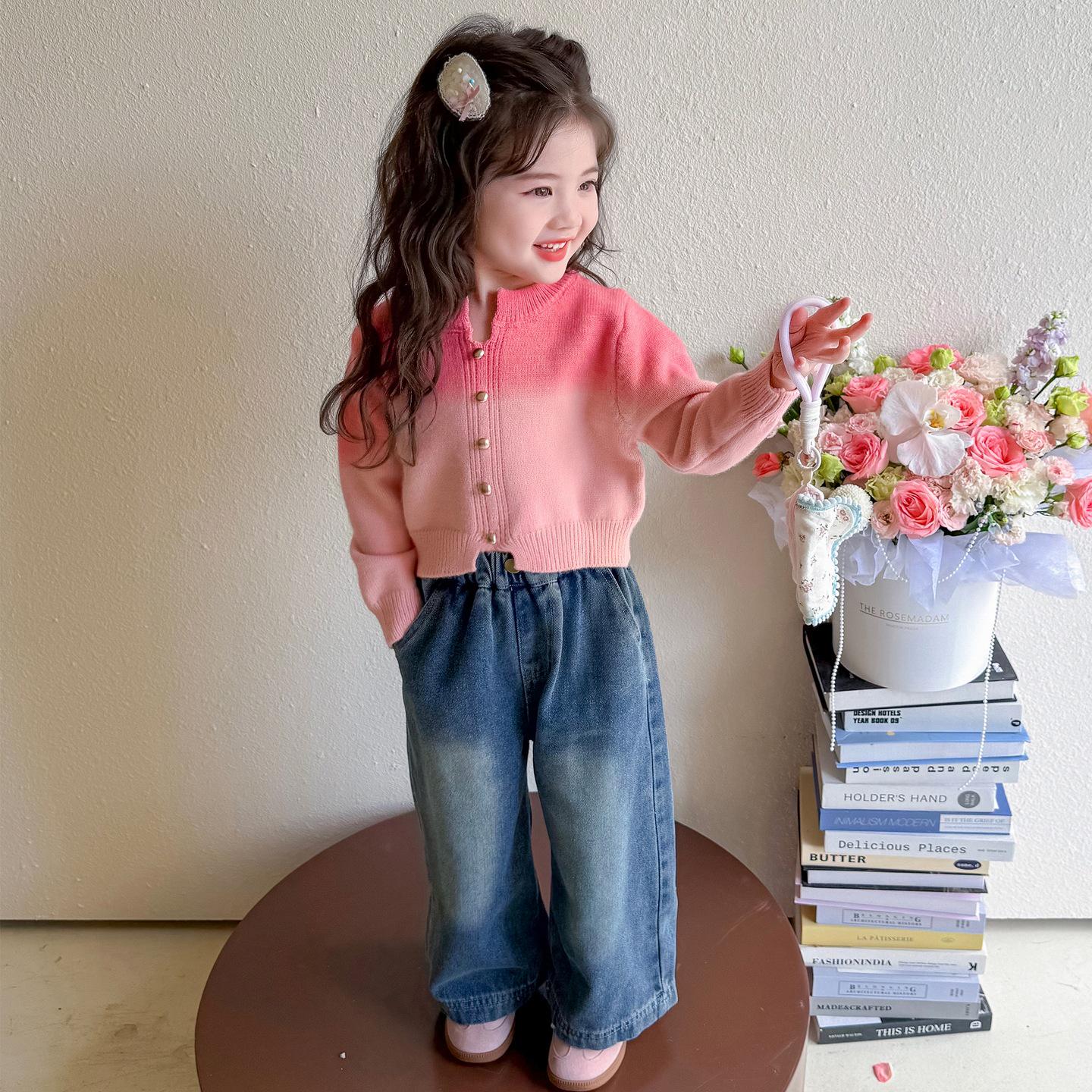 

Модный градиентный свитер для девочек и комплект брюк широкого кроя на весну/осень 2025 года 90 cm