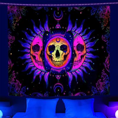Psychedelic Black Light Skull Head Flourescent Tapestry UV Reactive Tapestries Wall Hanging Hippie Trippy Home Decor