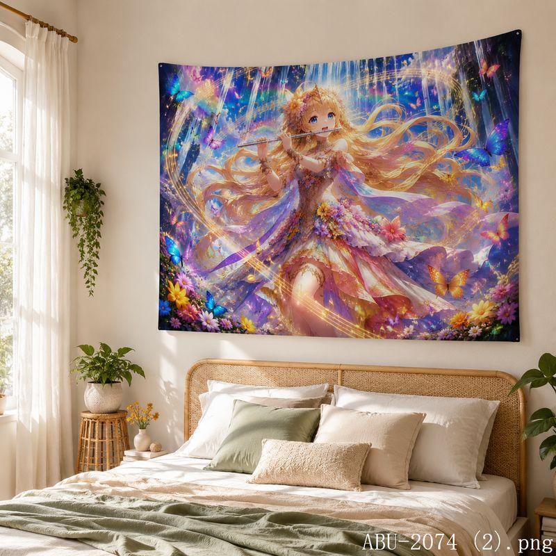 Starry Moon Anime Girl Aesthetic Tapestry Soft Colorful Galaxy Cartoon Wall Hanging Teen Dorm Bedroom Otaku Home Decor