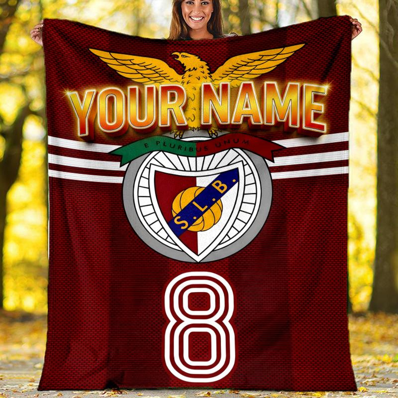1pc Personalized Name B-Benfica Theme Blanket - Digital Print, Polyester, Cozy for All Seasons, Perfect for Outdoor, and Travel