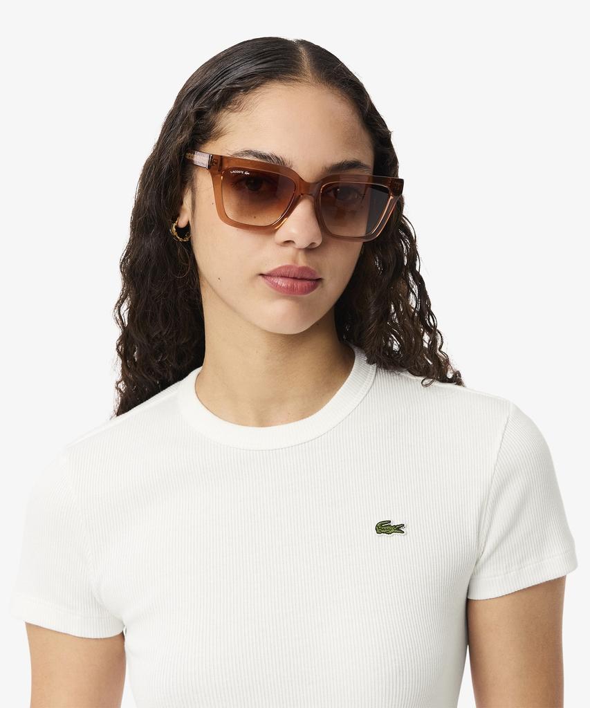 LACOSTE Women'S Slim Fit Rib Knit Short Sleeve T-Shirt Tf5538-56G 70V
