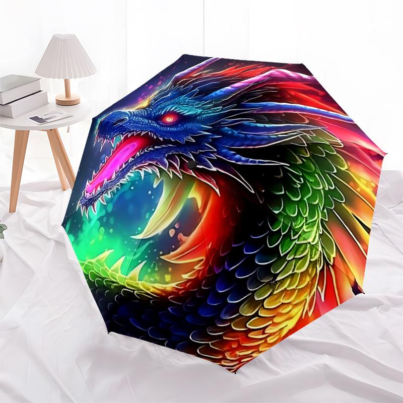 1pc Dragon Rainbow Automatic Folding Umbrella, Sturdy And Durable Automatic Folding Umbrella with 8 Ribs, Convenient for Outdoor Use014