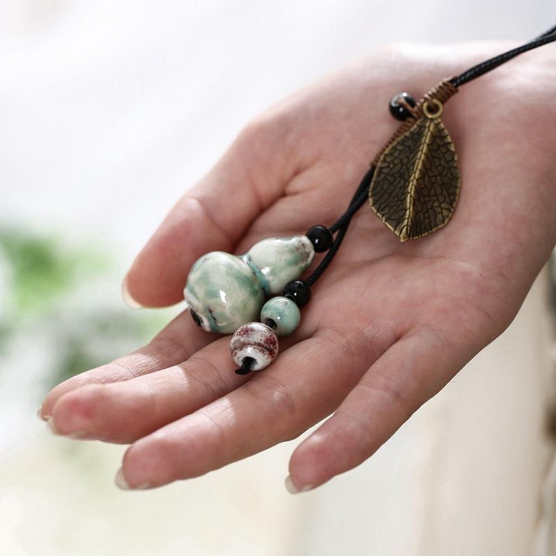 Keramik Schmuck Ethno-Stil Pullover Kette Lange Halskette Blatt Kürbis Anhänger Halskette Erwachsene Tragen