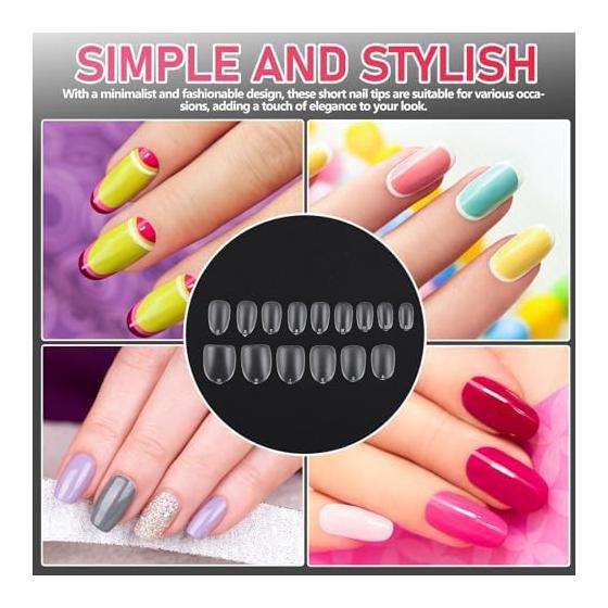 Ifundom Nail Tips, Short Oval, 120 Pieces, Short False Nails, Transparent, Very Short, Clear, For Practice, Art Tips, Full Coverage, False Nails,