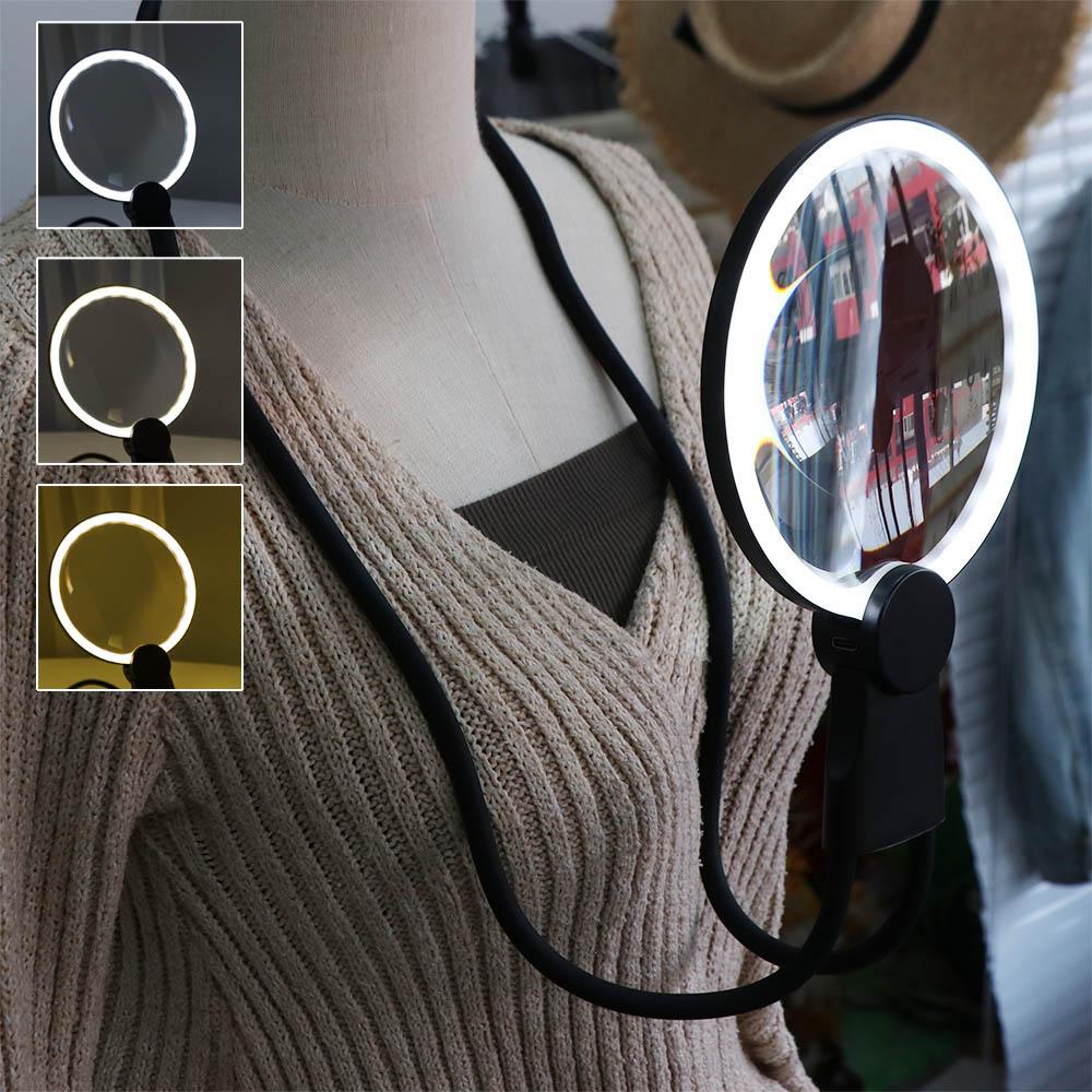 3 Color LED Lights Hands Free Magnifier Hanging Neck Magnifying Glass Electronics Repair
