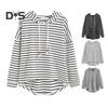 Women Autumn Hoodie Striped Print Contrast Color Drawstring Irregular Hem Long Sleeve Hooded Loose Pullover Casual Soft Lady Spring Sweatshirt
