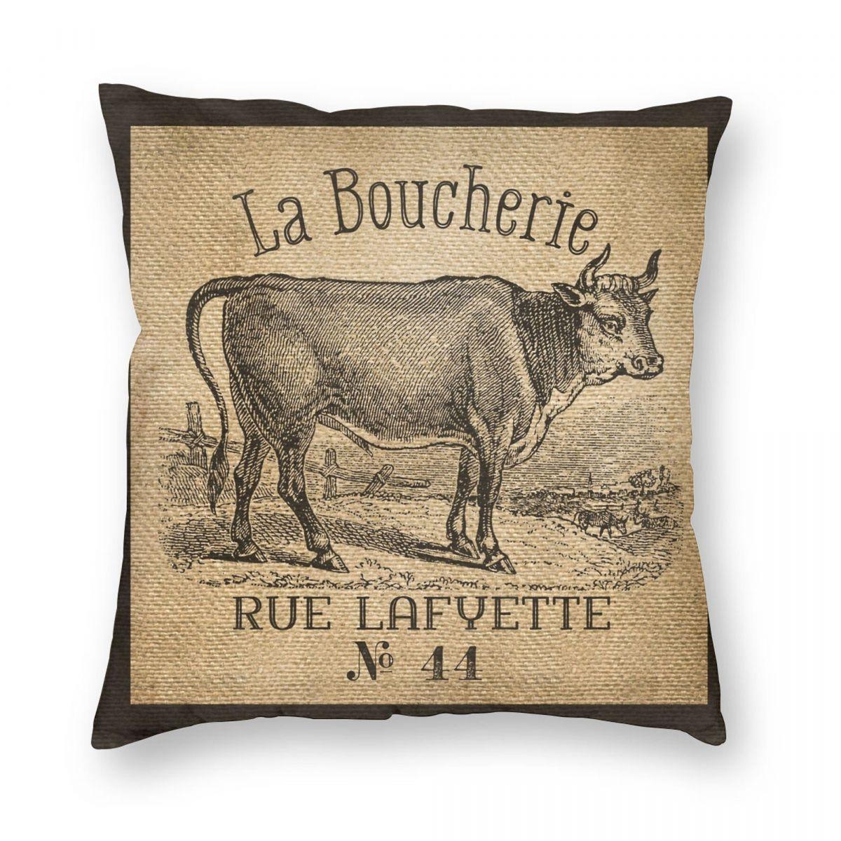 

Корова Французская Реклама Мешковина Наволочка Полиэстер Лен Бархат Принт Молния Декор Наволочка Подушка для Комнаты Чехол для Подушки 45x45 12x12Inch