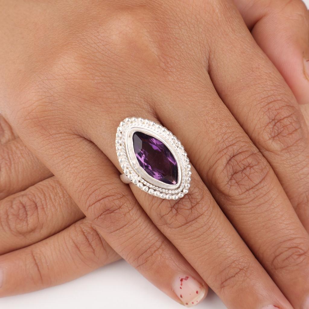 925 Sterling Silver Amethyst Gemstone Fashionable Jewelry Handmade Ring For Gift RR-26-8