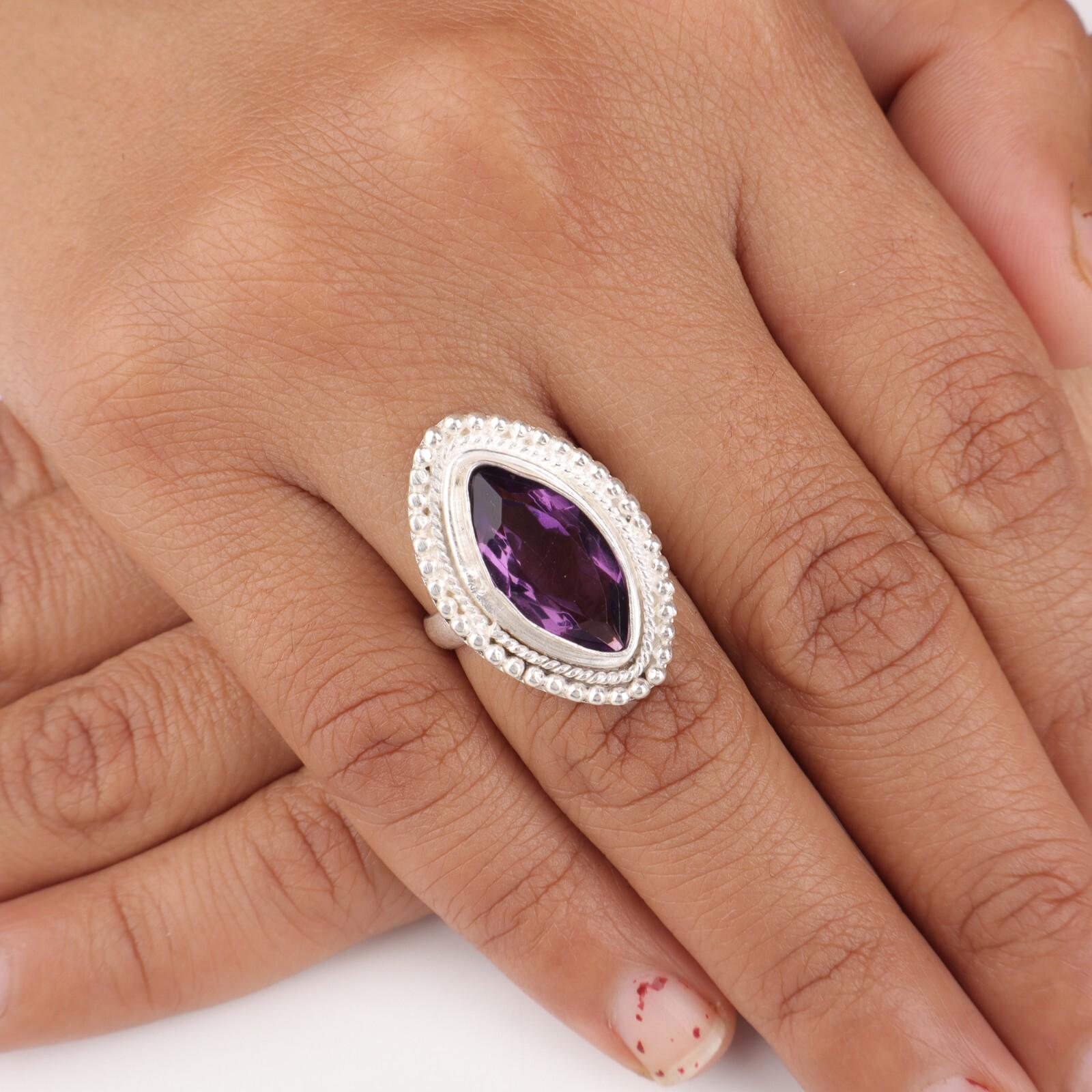 

925 Стерлинговое Серебро Аметист Драгоценный Камень Модные Ювелирные Изделия Кольцо Ручной Работы Для Подарка RR-26-8 13