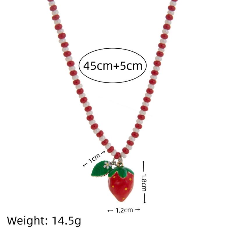 Lively Colorful Bead Necklace With Banana Strawberry Orange Fruit Charm Dopamine Inspired For Women Fashion Accessory