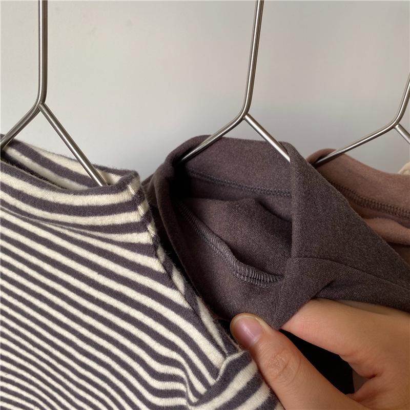 Cămașă de bază din bumbac stil coreean GL-Kids - Pieptănată, Îngroșată, Gât semi-înalt, Toamnă/Iarnă, Unisex pentru băieți și fete.