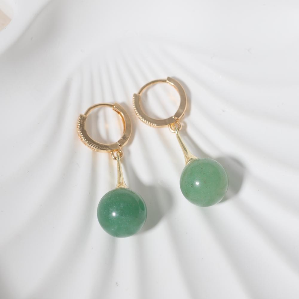 

Fashion Three-color Round Imitation Jade Stone Dangle Earrings for Women Cubic Zirconia Jewelry Christmas Party Accessories золотий
