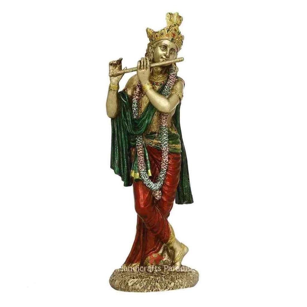 Herr Krishna Idol Statue Krishna Idol Flöte spielend Krishan Dekorative Schaufigur Figur für Pooja-Raum & Geschenk