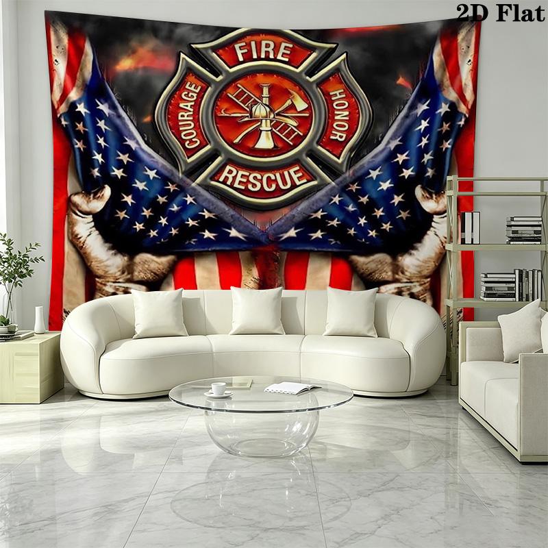 Firefighter Fire Rescue Wall Tapestry Aesthetic Wall Hanging Printed Fabric Blanket Decorative Tapestries for Bedroom Living Room Home Decor