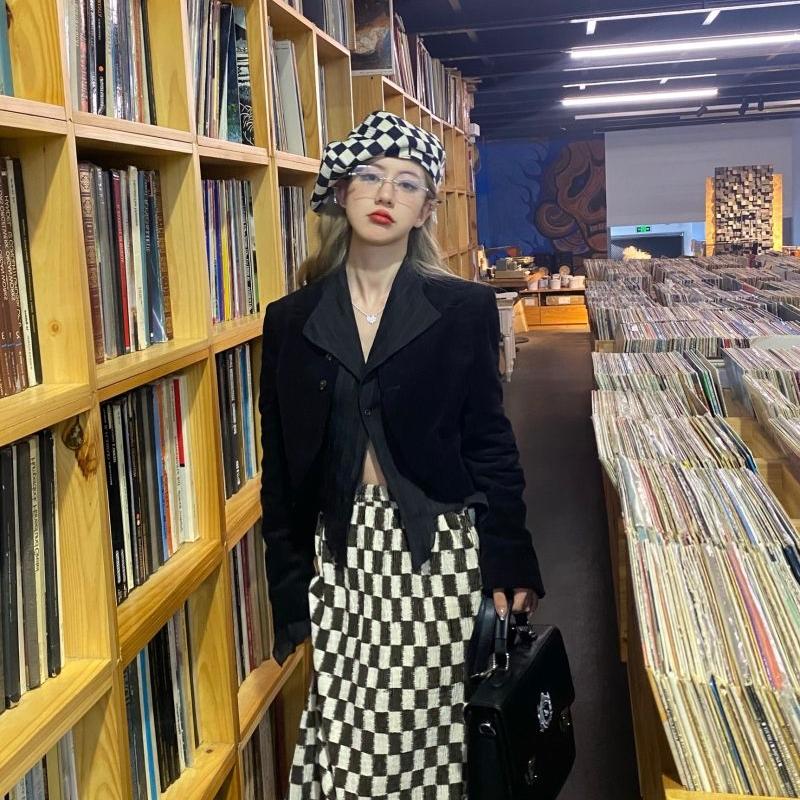 Y2k Blouse Women Vintage Black Shirt Gothic Harjauku Pleated Button Up Korean Dark Tight Long Sleeve Aesthetic Female