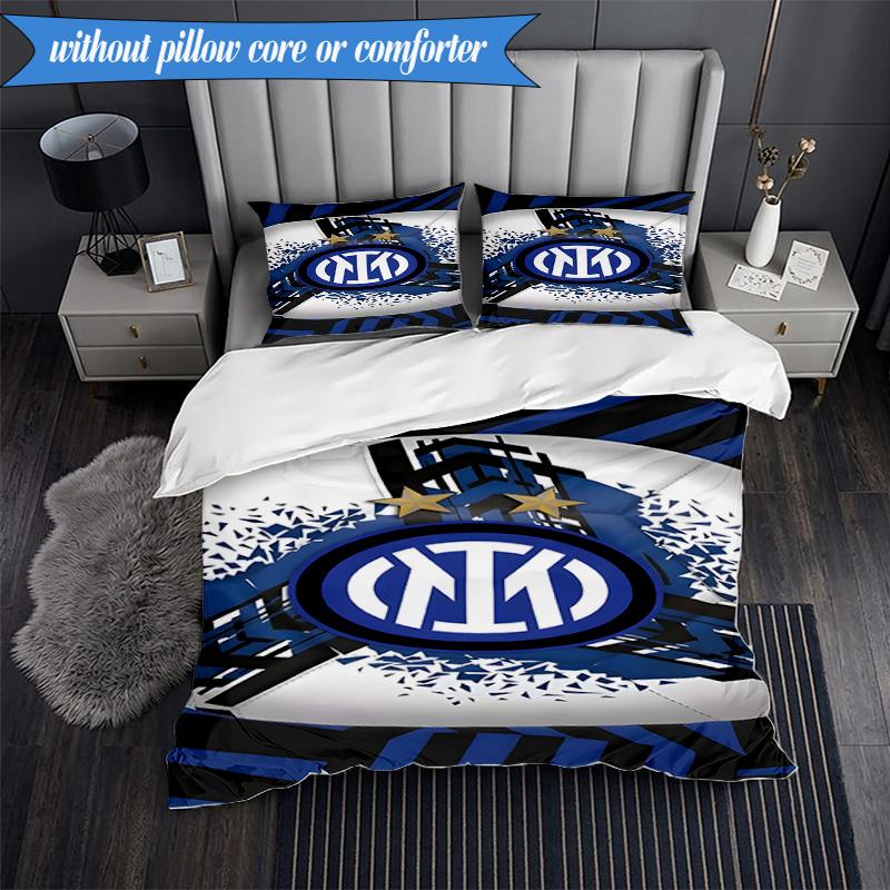 3 PEZZI F.C. Set Biancheria da Letto Morbido Stampato Internazionale Milano, Include 1 Federa per Piumone e 2 Federe per Cuscino, Perfetto per Camera da Letto, Dormitorio, Regalo per Fan