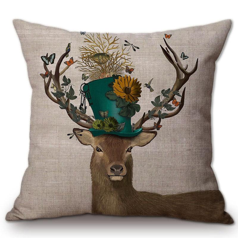 

2023 весенняя европейская скандинавская цветочная олень птица домашняя декоративная наволочка офисное украшение хлопок лен диван стул наволочка 450mm*450mm
