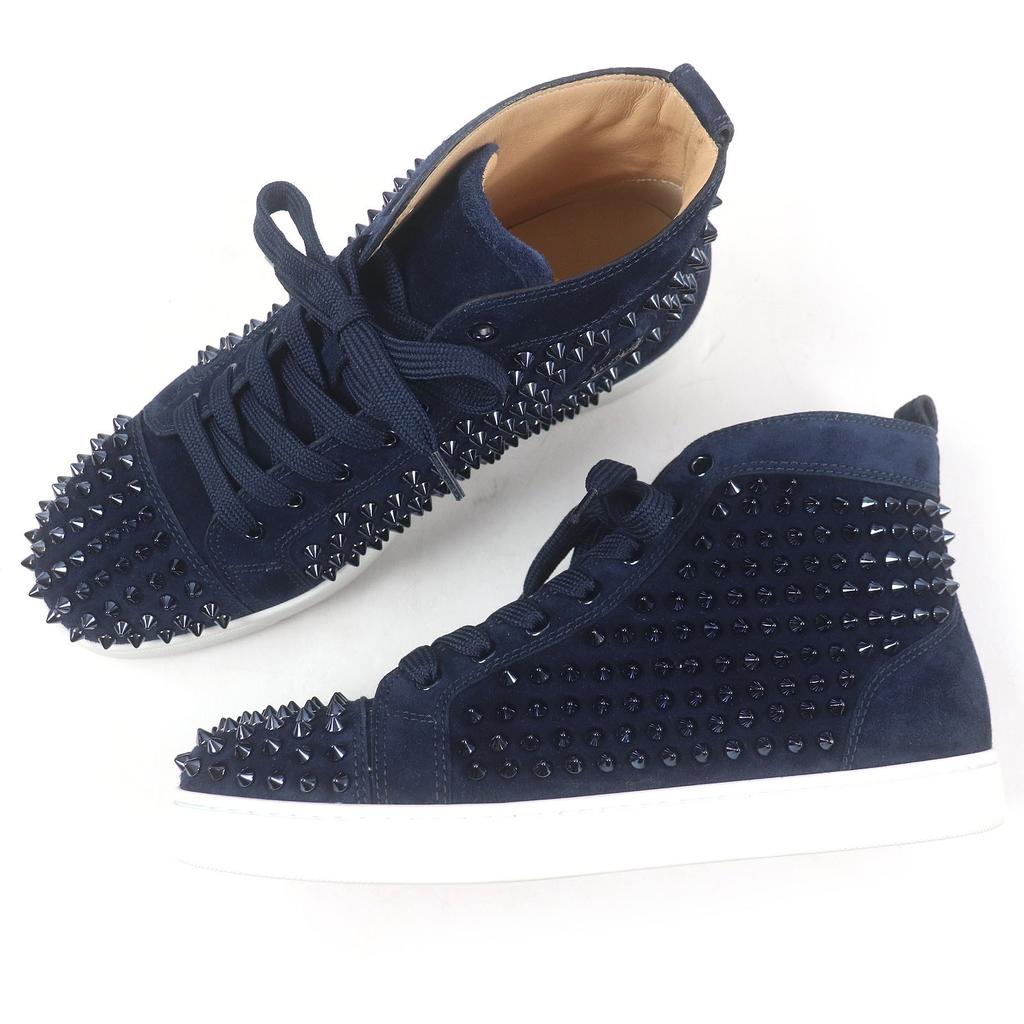 Pristine Christian Louboutin High Cut Sneakers LOUIS FLAT Navy Suede Leather  Used