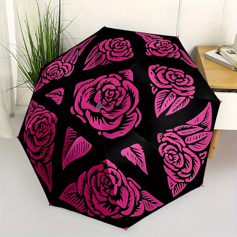 1pc Rose Floral Automatic Umbrella High Quality Canopy, Portable Folding Umbrella with, Ideal Gift for - Travel, Everyday, Formal Events, Stylish Acce