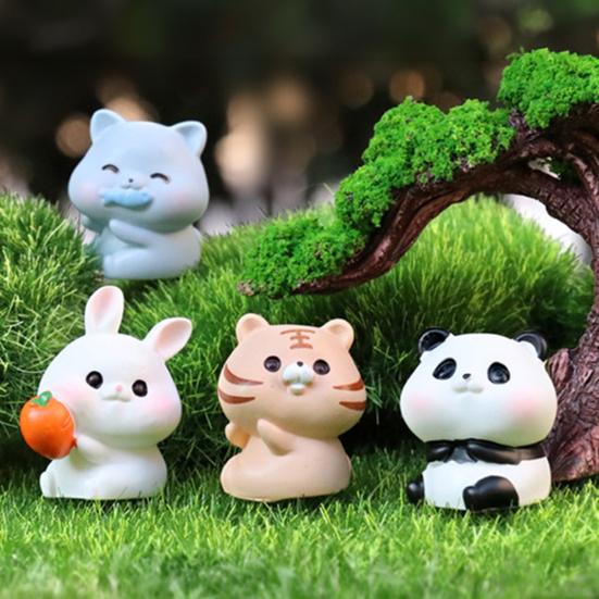 Winzige Harztiere Figur Mini Tiger Katze Hase Kuh Miniaturstatue für Puppenhaus Feengarten Terrarien Pflanzentopf Dekorationen Kuchenaufsatz Dekoration