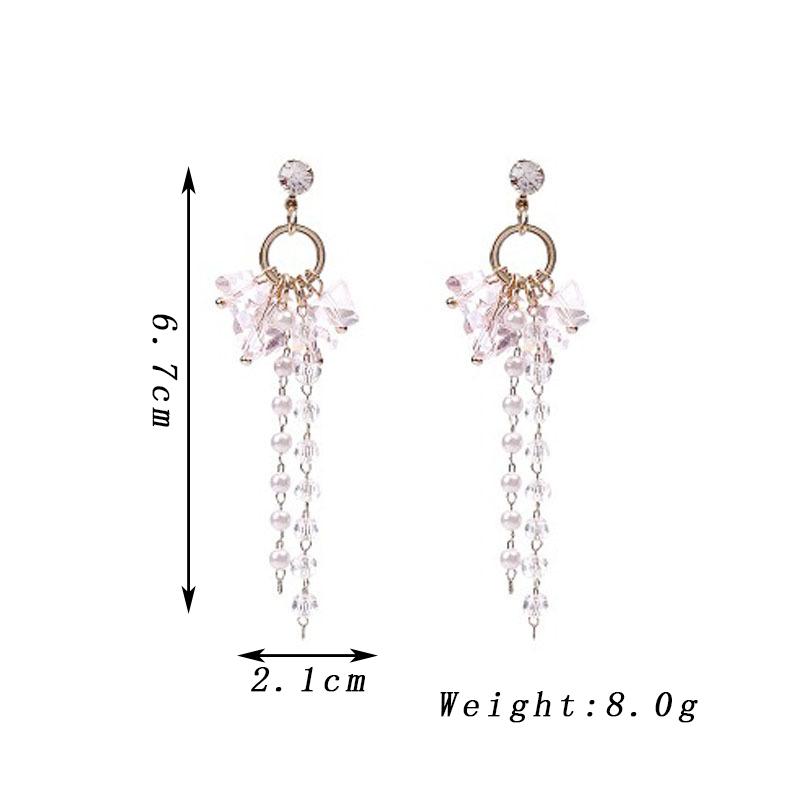 Trendy Long Tassel Drop Earrings for Women Rhinestones Crystal Dangle Earrings Golden Round Geometry Elegant Party Zircon