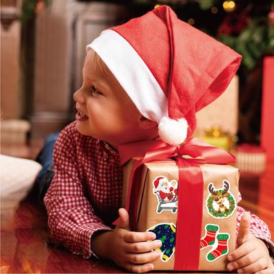 100 Pieces Christmas Vinyl Stickers Santa Claus Elk Snowman Theme Cartoon Xmas Sticker Made of Vinyl for Presents Wrapping Paper