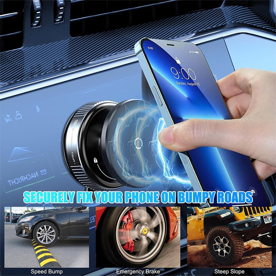 Upgraded Foldable Magnetic Car Phone Holder – N52 Magnet 360° Rotatable Dashboard Suction Cup ABS with Extra Mount Pad & Wrench