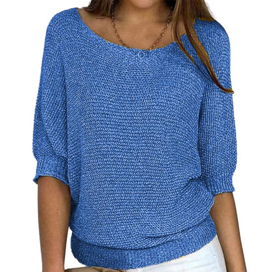 Solid Color Knitting Sweater O-Neck 44989 Sleeve Loose Fit Pullover Tops Knitwear