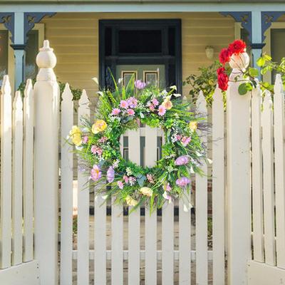 Artificial Flower Wreath Green Leaves Decorative Spring Hanging Garland for Front