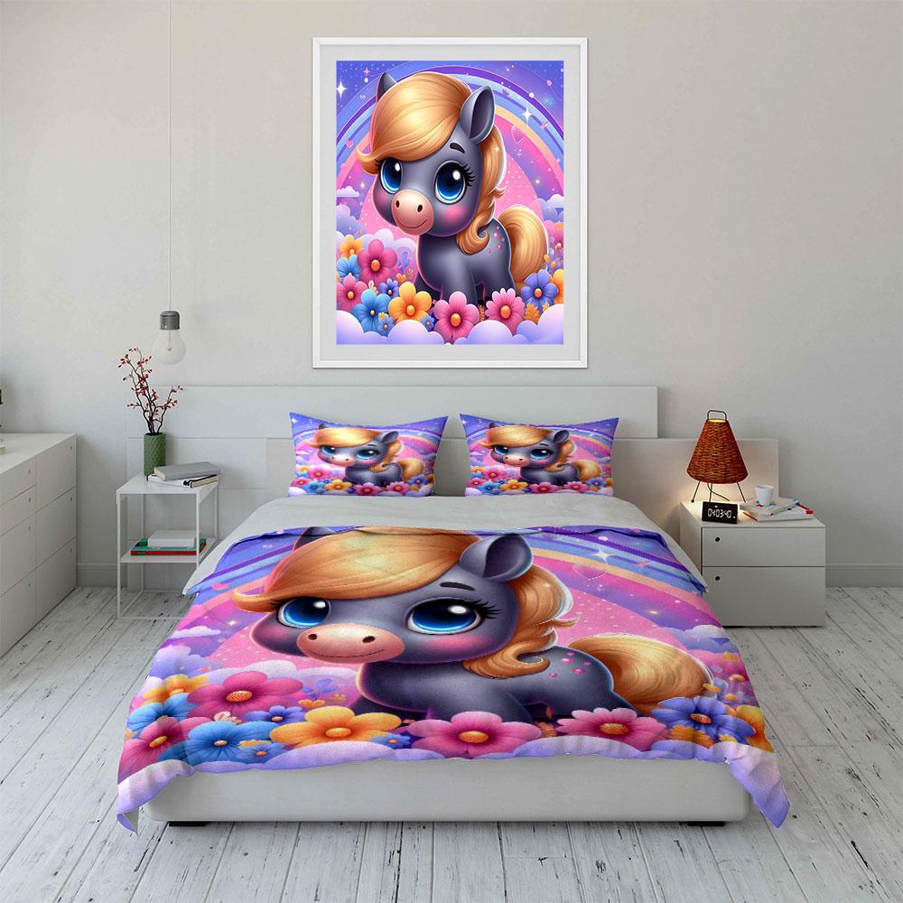 Whimsical Pony Paradise Bedding Sets Duvet Covers Pillowcases(1* Duvet Cover 2* Pillowcases Without Duvet Insert)