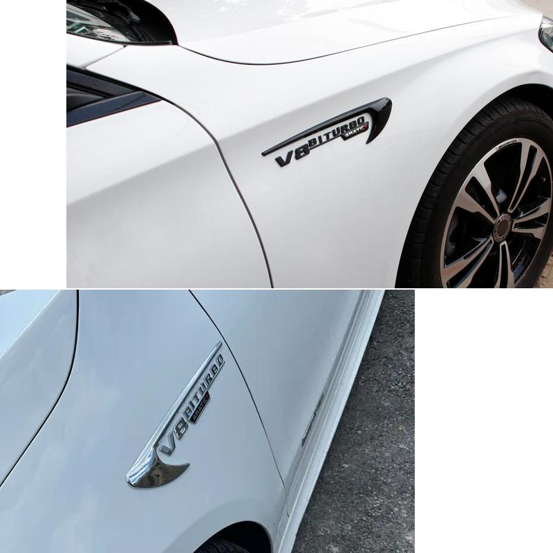 Car Fender Side V8 BITURBO 4MATIC Badge Emblem Logo Set Chrome Black For Mercedes Benz C63 E63 G63 C-Class 6a