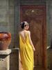 French Gentle Super Fairy Elegant Yellow Halter Suspender Dress for Women, Summer New Seaside Vacation Long Dress for Women