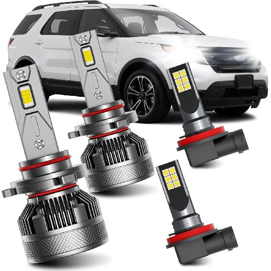 AWALITED 4Pcs Explorer 2011-2015 High Low Beam Fog Lights Bulbs Combo, Super Bright High Beam Low Beam Bulbs For 2011 2012 2013 2014 2015 Ford