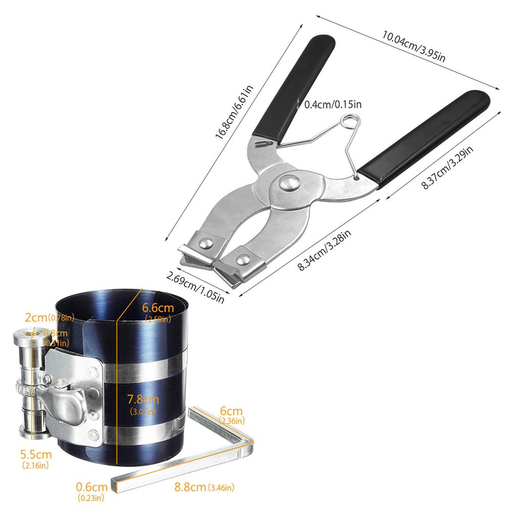 Piston Ring Compressor Tool Car Engine Piston Ring Installer Removal Adjustable Sizes From 2-1/8 Inches To 7 Inches with Plier