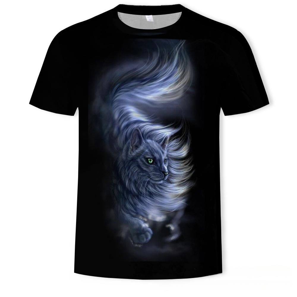 Summer Round Neck 3D Cute Cat Print Top Fashionable Casual Short Sleeved Men's T-shirts