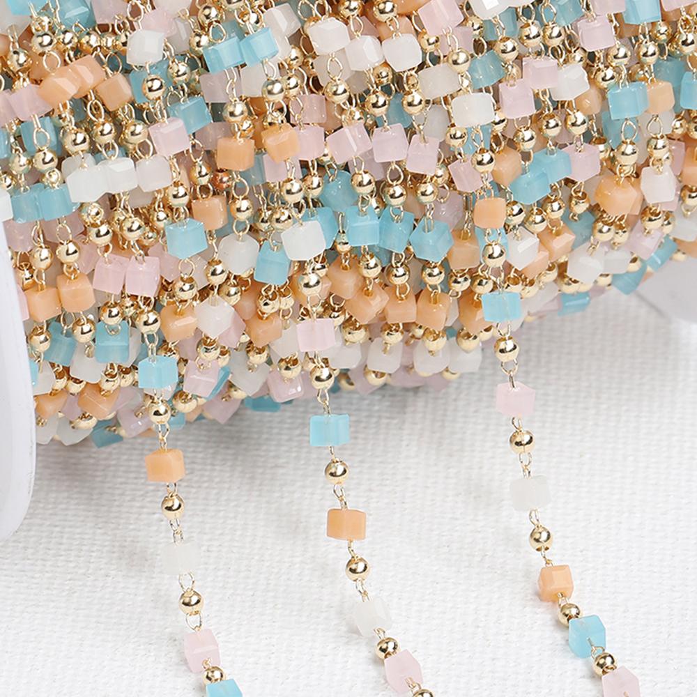 1Meter Crystal Cube Bead Chain Macaroon Colorful Bohemian Square Beads Chain for Necklace Bracelets Jewelry Making DIY