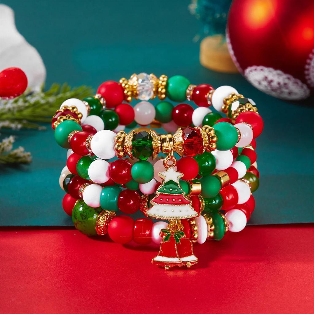 Weihnachts-5-teiliges Perlenarmband-Set: Baum, Schneemann, Glocke & Kristall