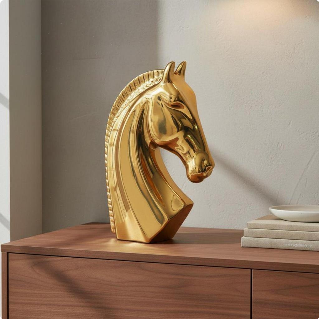 Ceramic Horse Bust Light Luxury Head Statue Modern Design House Decoration for Study Room,