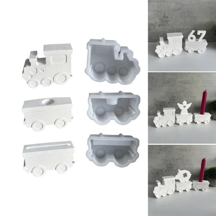 Silicone Ornament Molds Train Theme Candle Holder Molds Resin Craft Moulds Silicone Texture Candle Stand Molds for Craft