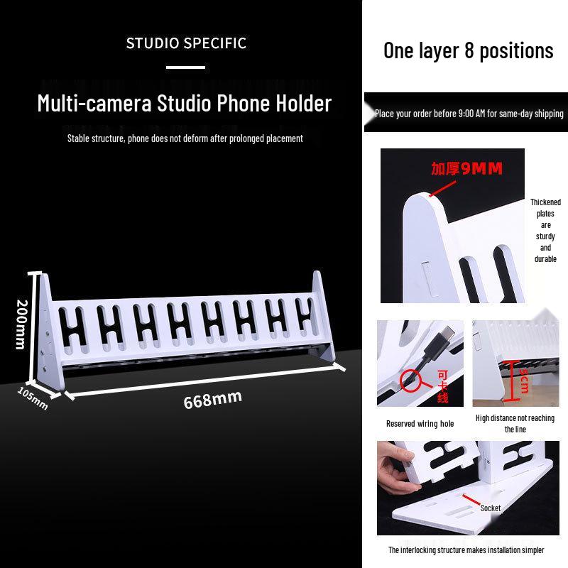 Multi-Camera Desktop and Floor-Standing Phone Holder with Charging Feature