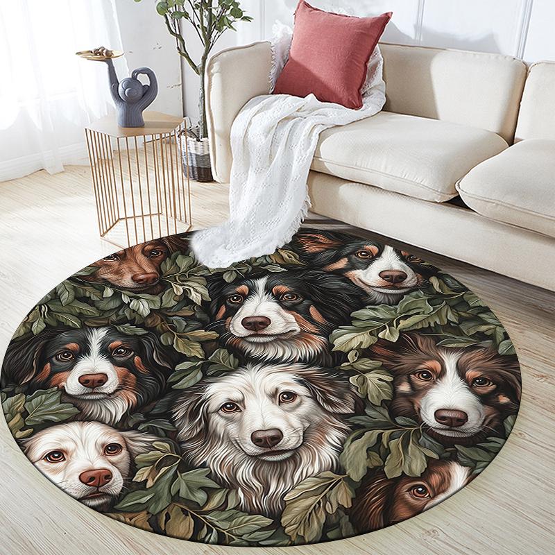 Australian Shepherd and Plants Pattern Round rug,Carpet Rug for Living Room Bedroom  Playroom ,Non-slip Floor Mat,Holiday Gifts and Birthday Gifts.