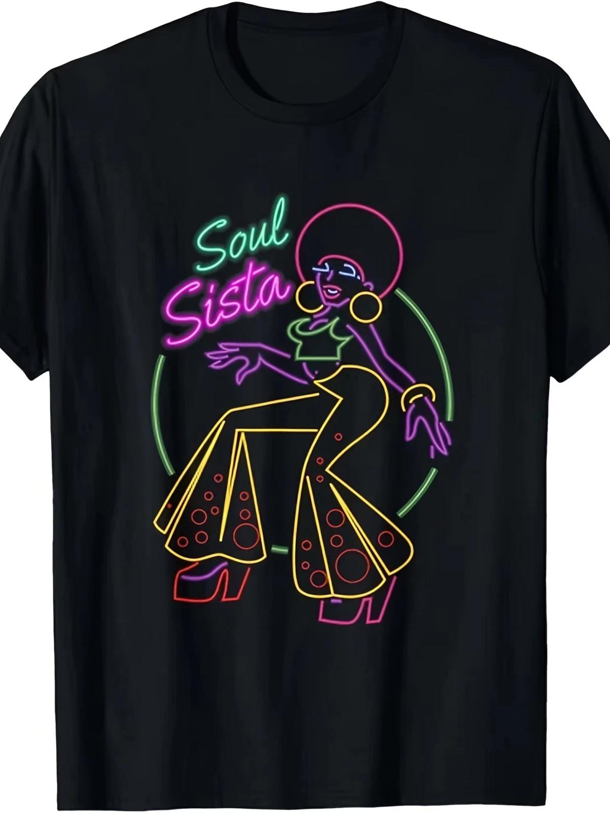 Soul Sista 70s T-Shirt for Women | Disco Costume, Lightweight Breathable, Crew N XL