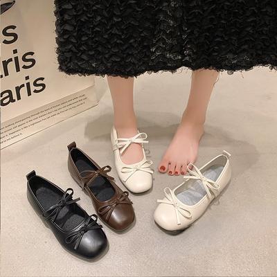 Fashion Double Bowknot Mary Jane Flats Shoes Women 2024 New Round Toe Shallow PU Leather Loafers Ballet Shoes for Woman Zapatos De Mujer