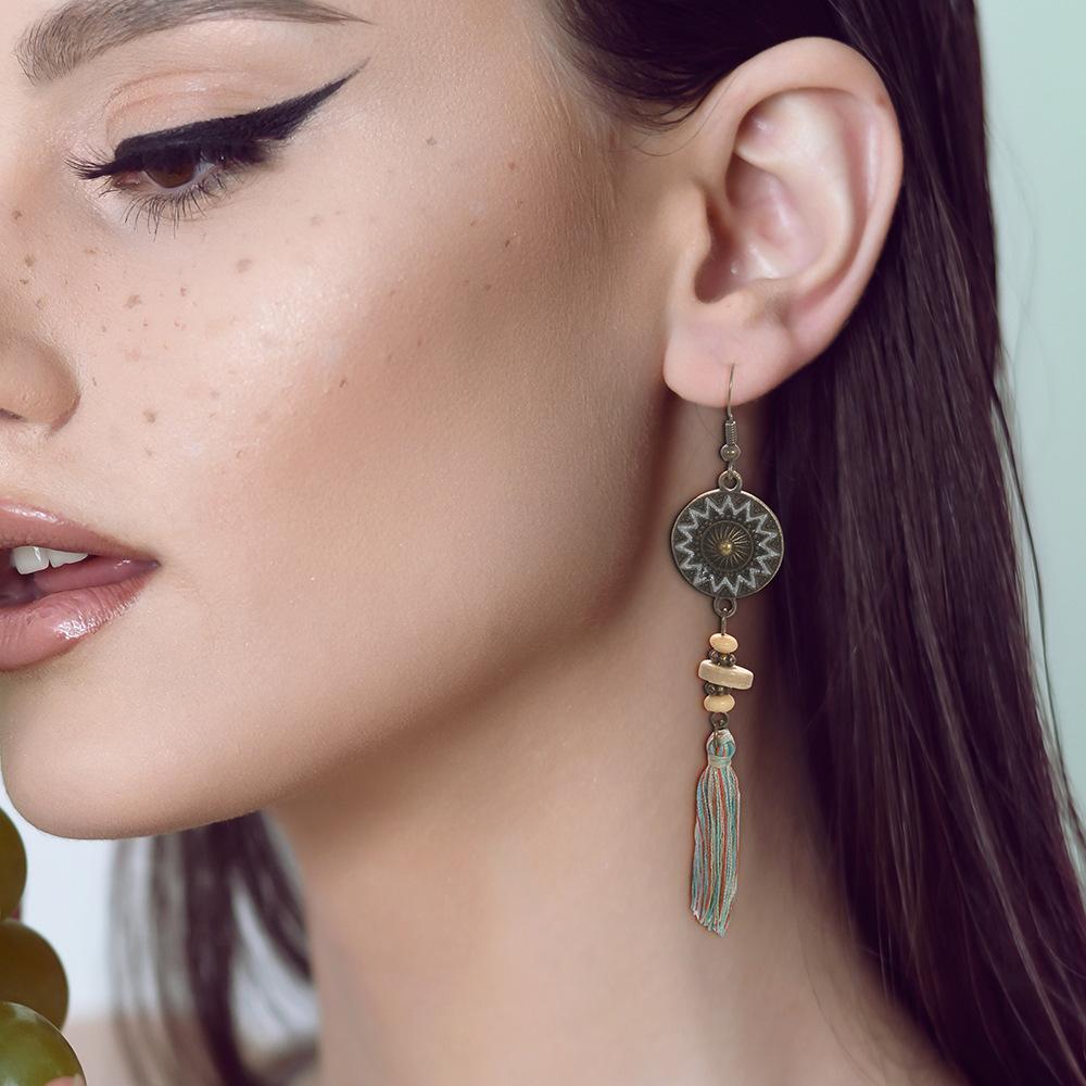 Source Round Sunflower Colored Beads Tassel Earrings Women