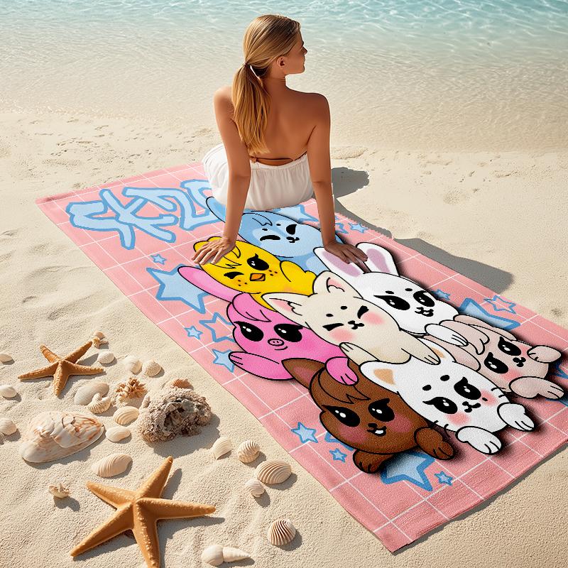 1Pc Adorable Animal Friends Beach Towel Microfiber Beach Towel Thin Absorbent For Beach Swimming Yoga Bath Sports 091742