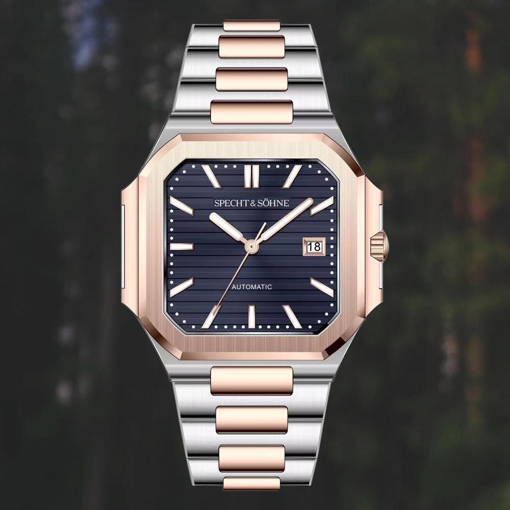 Specht & Söhne 2025 New Luxury Men's Watch 41MM Rose Gold Automatic Mechanical Wriswatch Genunie Leather Sports Watches 5Bar