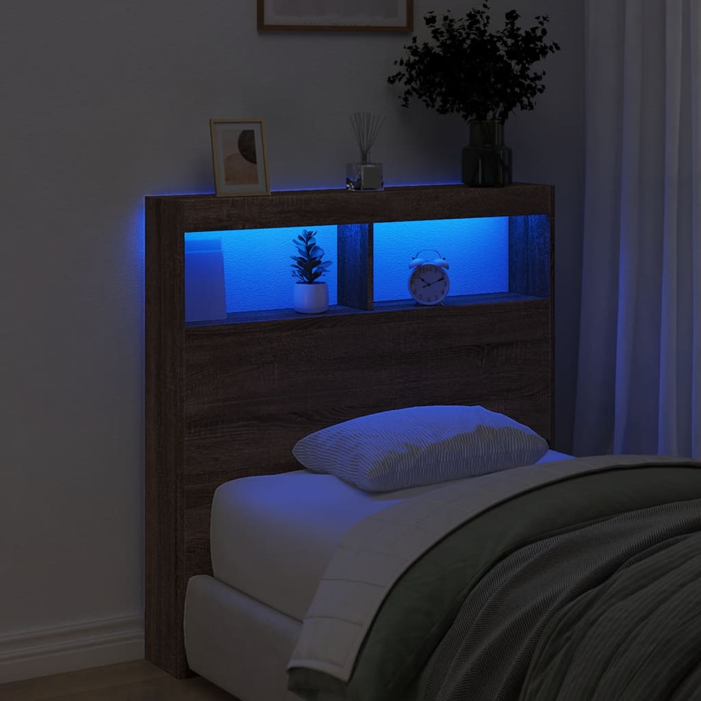 LED Headboard with Shelves Brown Oak Effect 100 x 17 x 102 cm